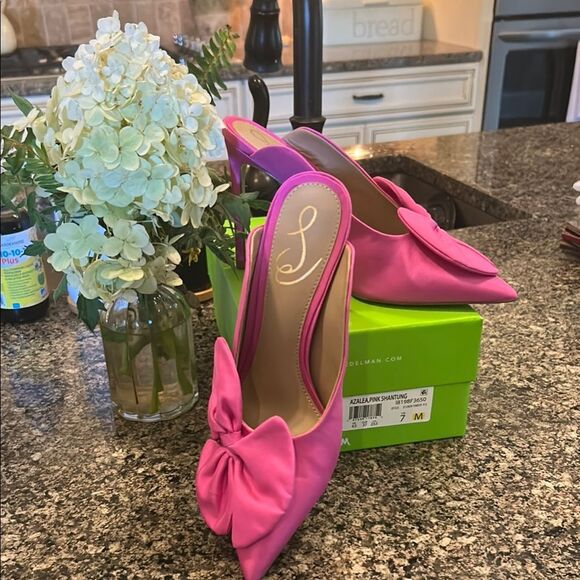 Sam Edelman Fuchsia Bow Slingback Heels - Picture 3 of 13
